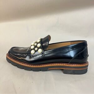 Stuart Weitzman Black Pearl-Embellished Leather Loafer